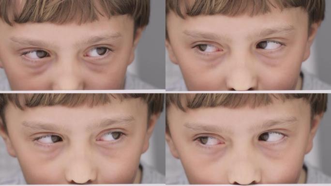 9岁高加索男孩的眼睛特写。