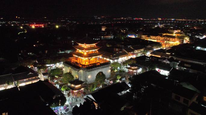 航拍大理古城夜景