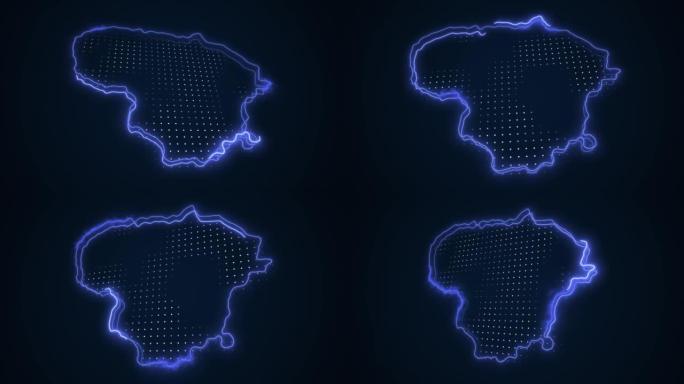 3D移动霓虹蓝色立陶宛地图边界轮廓循环背景