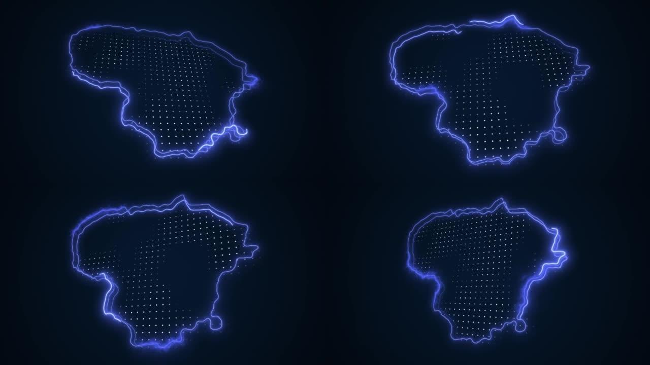 3D移动霓虹蓝色立陶宛地图边界轮廓循环背景