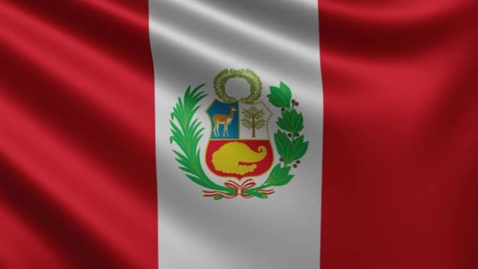 秘鲁国旗在风中特写，秘鲁国旗在3d中飘扬，4k分辨率