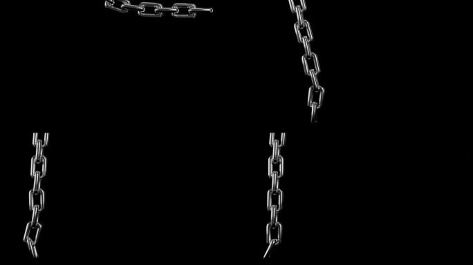 钢链在黑色背景上慢动作摇摆。