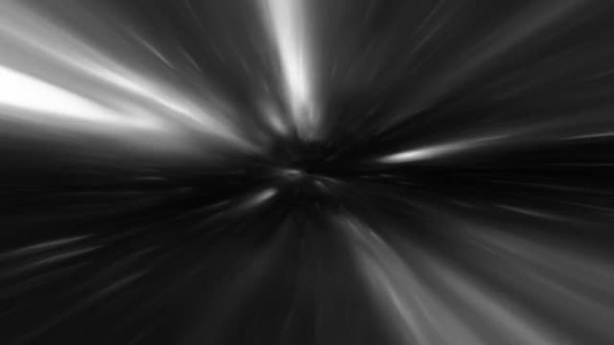4k抽象灰色和黑暗超空间经纱隧道穿越时空动画。循环科幻星际旅行穿过超空间涡旋隧道中的虫洞。抽象传送速
