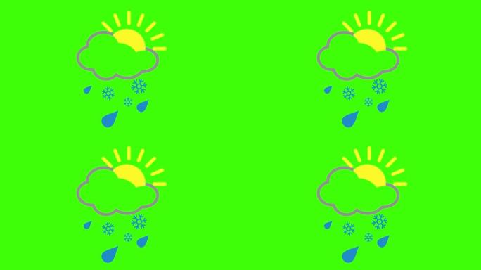 绿色屏幕上混合雨雪图标的动画