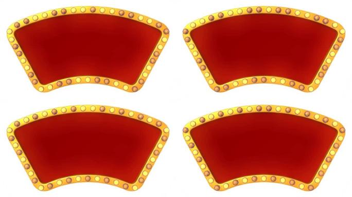 白色背景上的红色框架金色边框灯复古广告标志。3d渲染