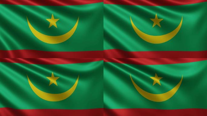 毛里塔尼亚国旗在风中飘扬特写，毛里塔尼亚国旗视频3d，4k分辨率