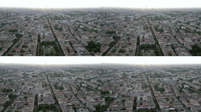 腓特烈斯海因和Boxhagener Platz与Fernsehturm柏林的鸟瞰图