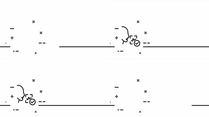 带对勾的语音识别。说话的人，解锁，输入，波，帧，识别，语音邮件。生物测定概念。一个线条画动画。运动设