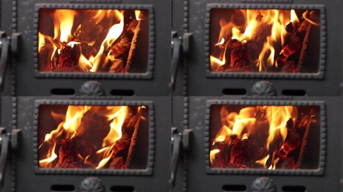 采暖季节开始时，柴火在私人住宅的柴火炉中燃烧。
