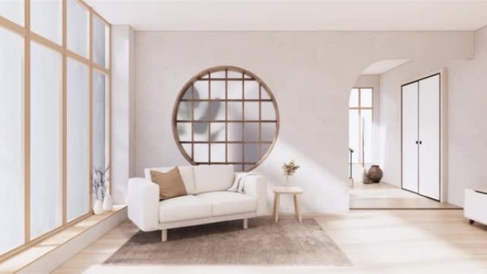 客厅沙发扶手椅空日本风格。3d渲染