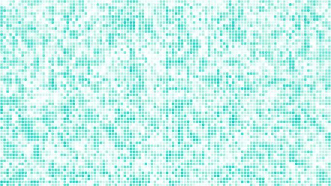 白色背景循环上的绿松石浮动网络方块。慢速混沌像素拼接无缝动画。