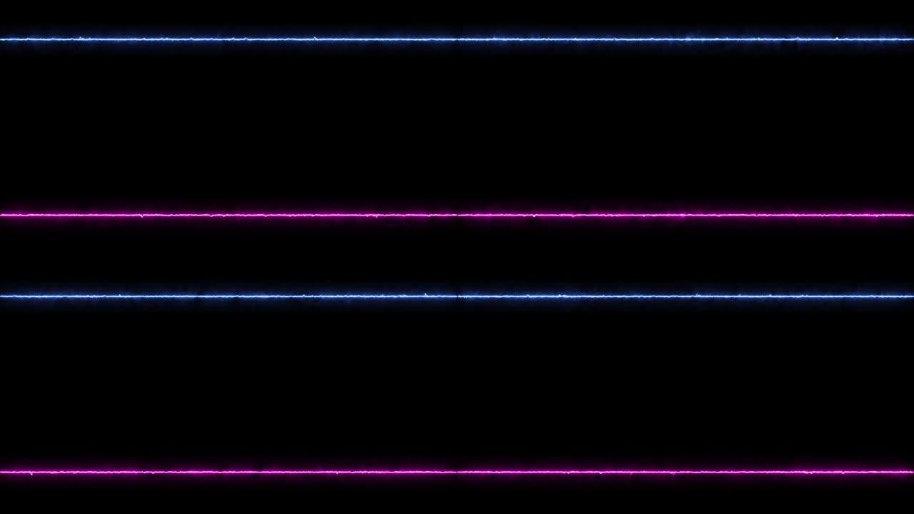 抽象无缝循环矩形能量电发光二极管霓虹灯框架动画背景，发光矩形框架，带有徽标、文本等空白空间，黑色发光