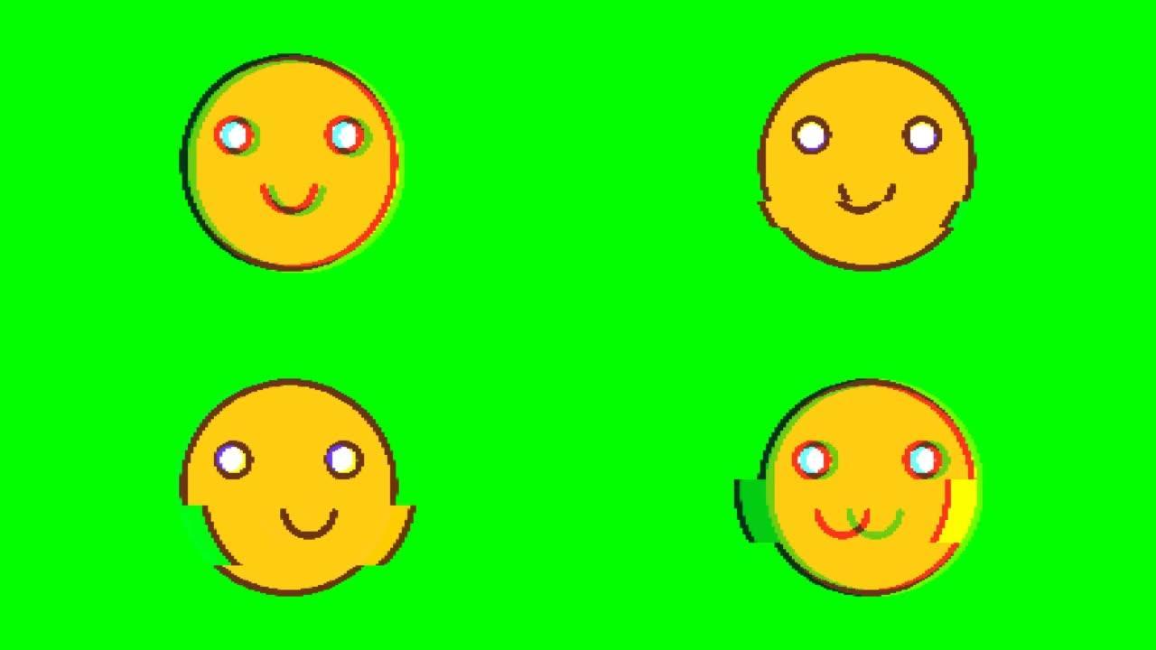 绿色背景上有毛刺效果的快乐表情。表情符号运动图形。