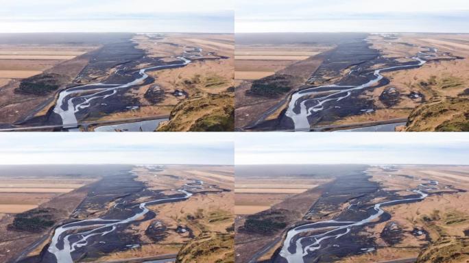 冰岛辫状河上的无人机
