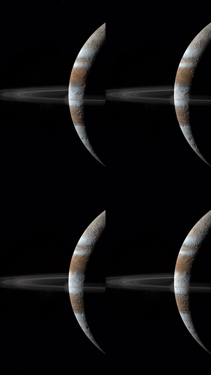 在外层空间，木星的光环在旋转。4 k垂直