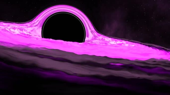 太空中的一个巨大黑洞，周围的恒星被引力吸入。设计。粉色和黑色外太空黑洞可视化。