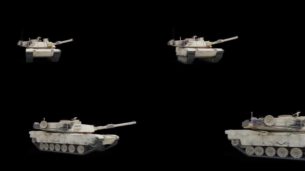 3d军用坦克启动和滚动阴透明背景
