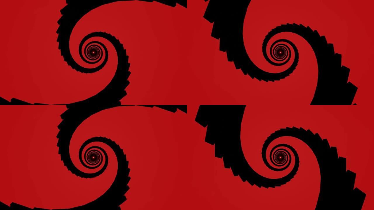 红色背景下黑色移动螺旋的4k