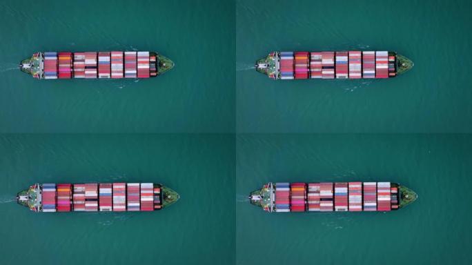 货物集装箱船在海上的鸟瞰图