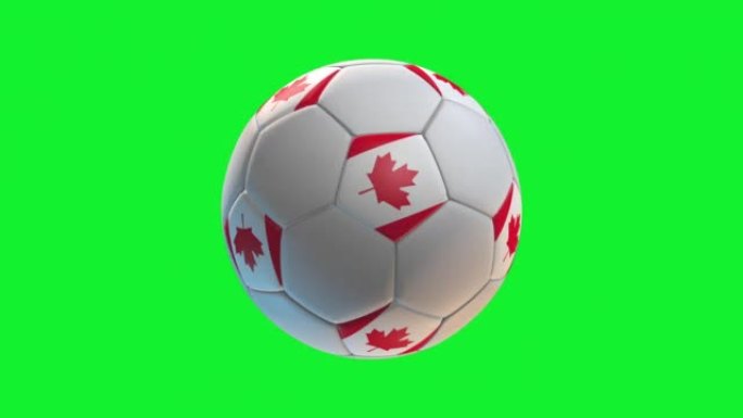 加拿大国旗足球，绿屏背景循环阿尔法。3D渲染