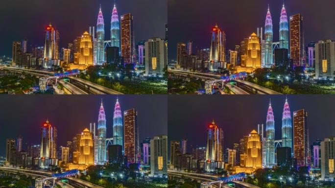 马来西亚国家石油公司KLCC双塔大楼的时间间隔镜头与马来西亚国家石油公司GP赛车主题的颜色
