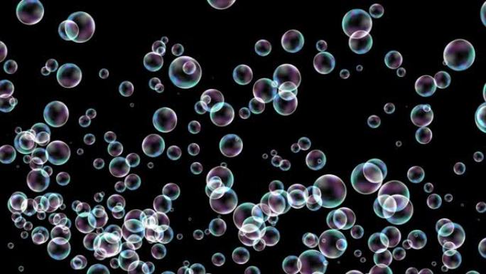 泡沫上升效应。上升的肥皂泡，水下和气泡，肥皂泡飞行的背景。循环动画肥皂泡上升，水泡背景
