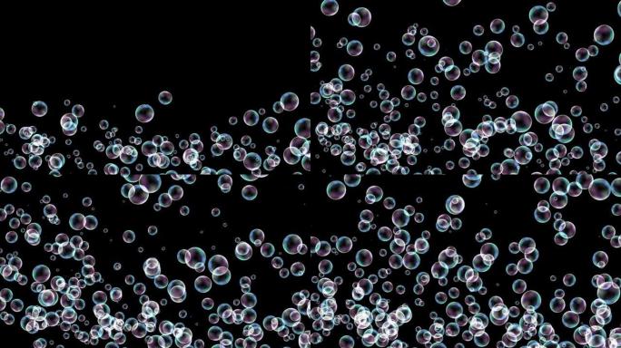 泡沫上升效应。上升的肥皂泡，水下和气泡，肥皂泡飞行的背景。循环动画肥皂泡上升，水泡背景