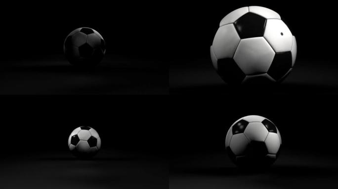 史诗般的足球揭幕战动画，足球以无尽的循环向观众滚动，并带有灯光效果