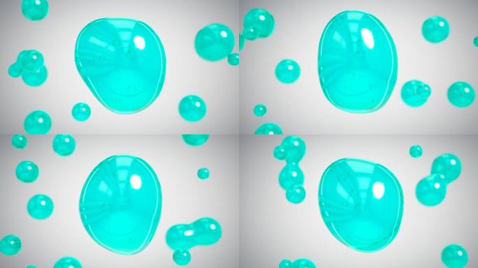 化妆品精华，液体泡，分子内液体泡在水的背景。