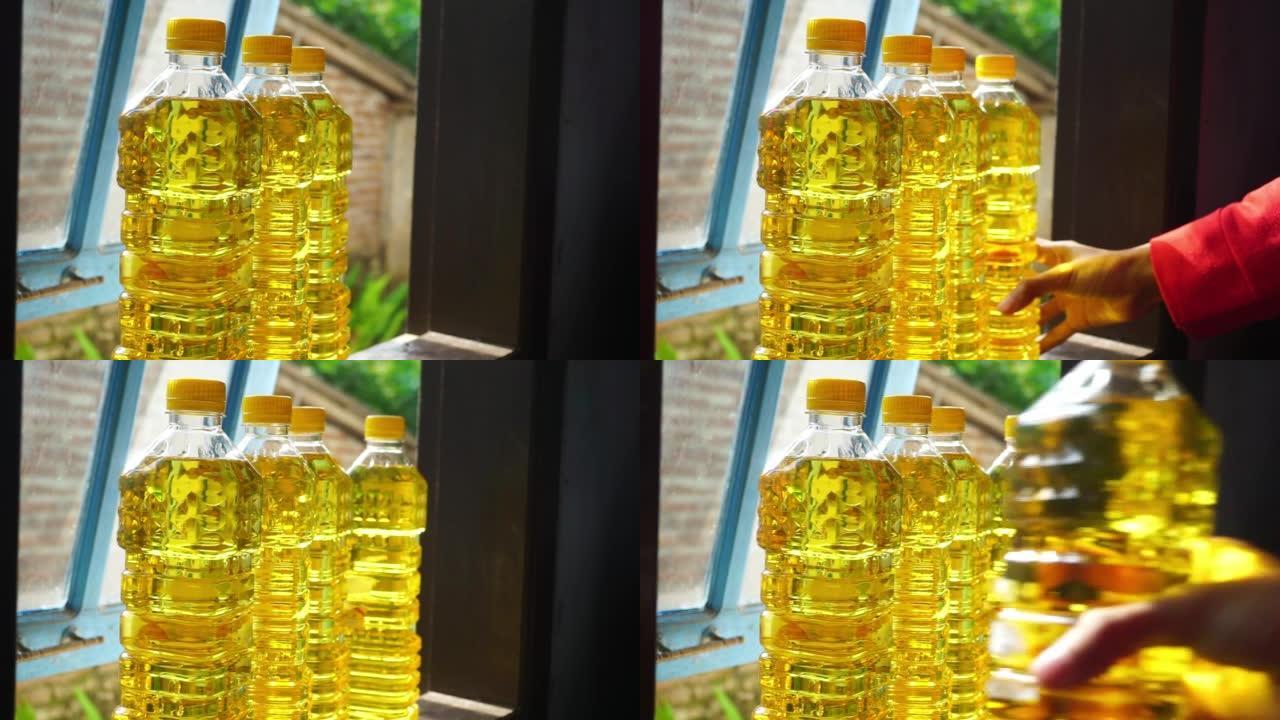 瓶子里食用油的镜头
