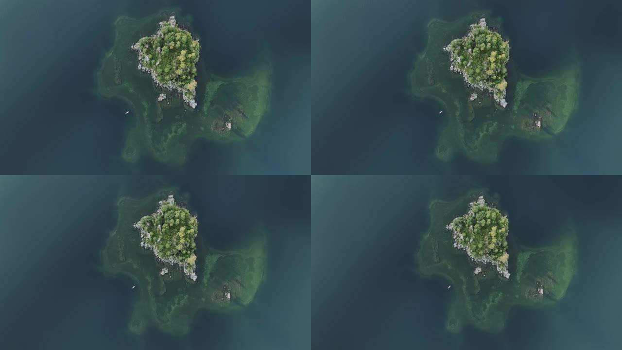 挪威湖上岛屿的鸟瞰图