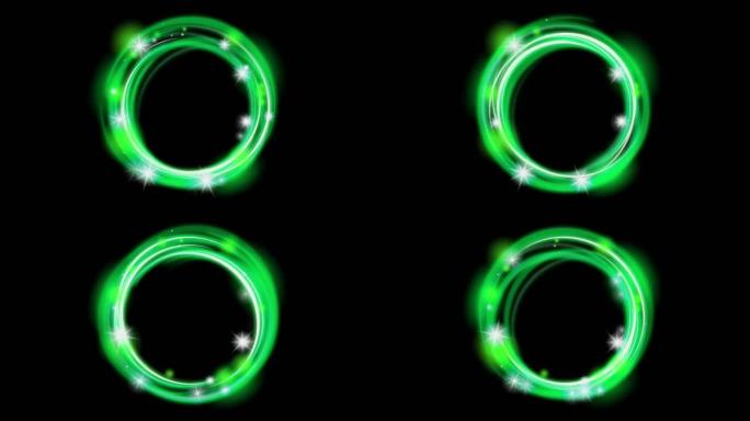 黑色背景上的动画绿光圈效果。