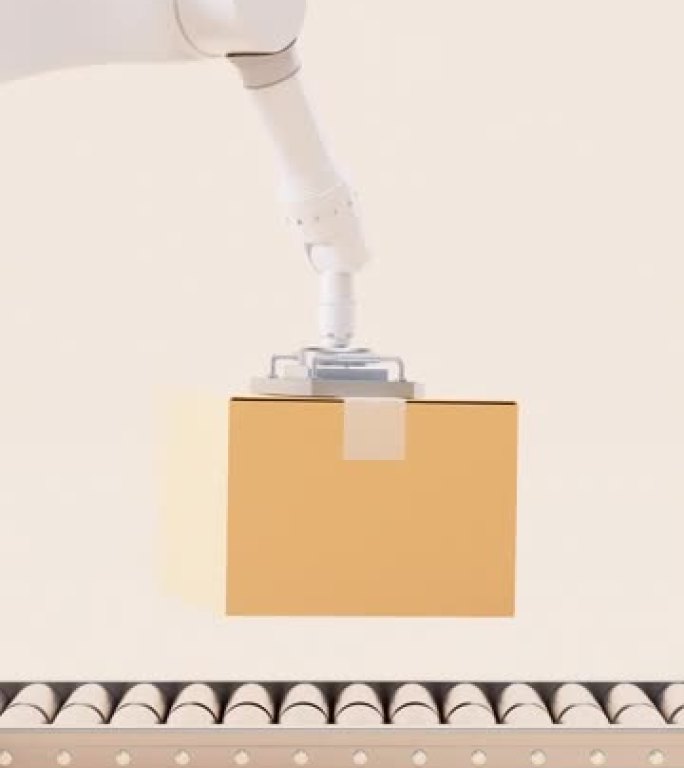 机械臂和纸板箱的循环动画，3d渲染。
