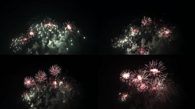 真正的烟花表演庆典，五彩缤纷的新年烟花4K