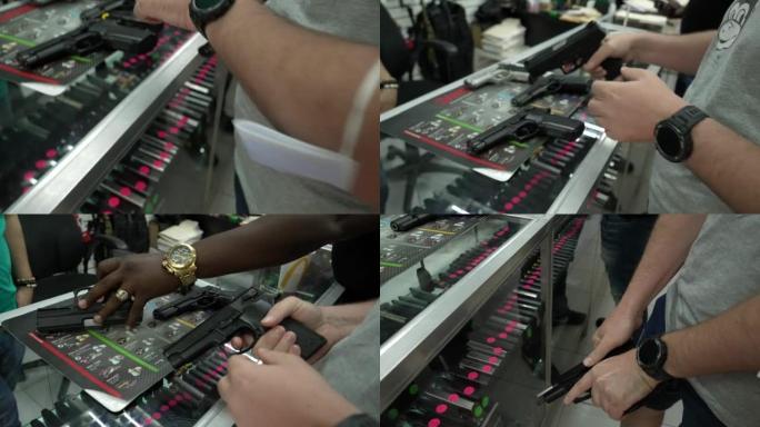 多米尼加共和国圣多明各-2022年1月29日: 男子在枪支商店展示武器
