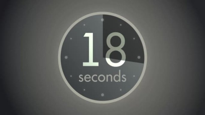 黑白圆形计时器动画。倒计时时钟从0到45秒。4K