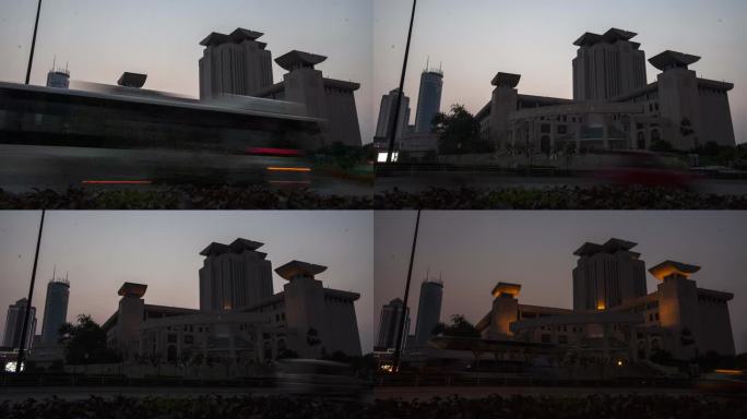 陕西省图书馆延时拍摄白天到天黑