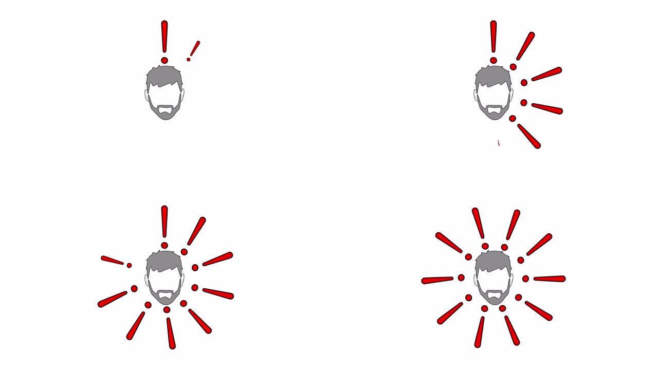 一个人周围的感叹号。决策。4k视频插图。
