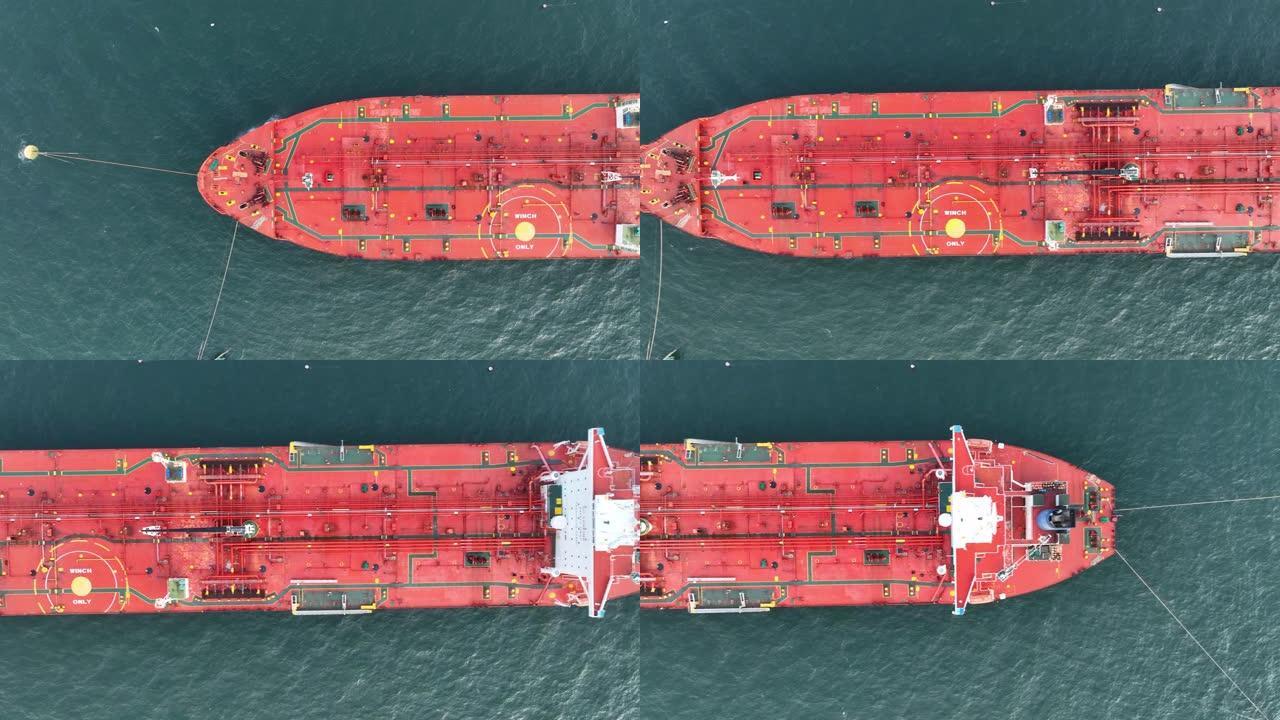 原油油轮船，货柜船海上系泊在大洋湾石油化工出口进口运输和物流。海湾油轮