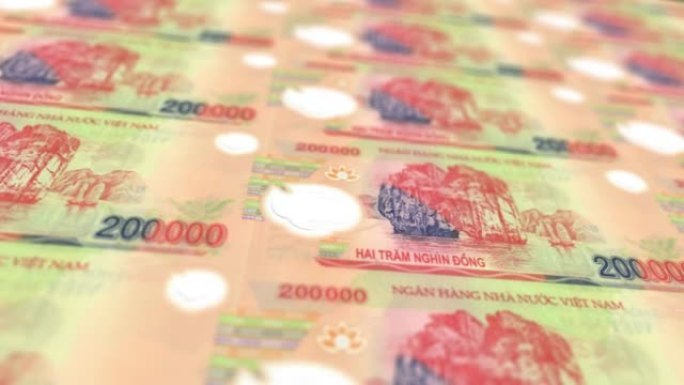 越南东印刷机打印出当前美元钞票，无缝环，越南货币货币背景，4K，焦点深度平滑和Nice股票视频