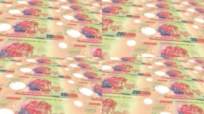 越南东印刷机打印出当前美元钞票，无缝环，越南货币货币背景，4K，焦点深度平滑和Nice股票视频