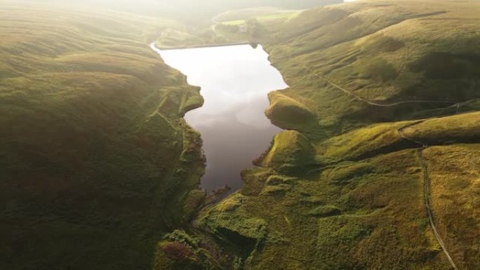 韦森登头水库，峰区国家公园，无人机镜头，景观，湖，英格兰，英国