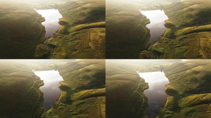 韦森登头水库，峰区国家公园，无人机镜头，景观，湖，英格兰，英国
