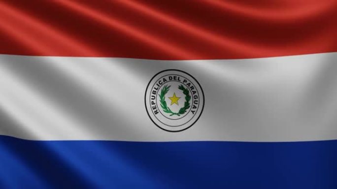 巴拉圭国旗在风中特写，巴拉圭国旗在3d中飘扬，在4k分辨率