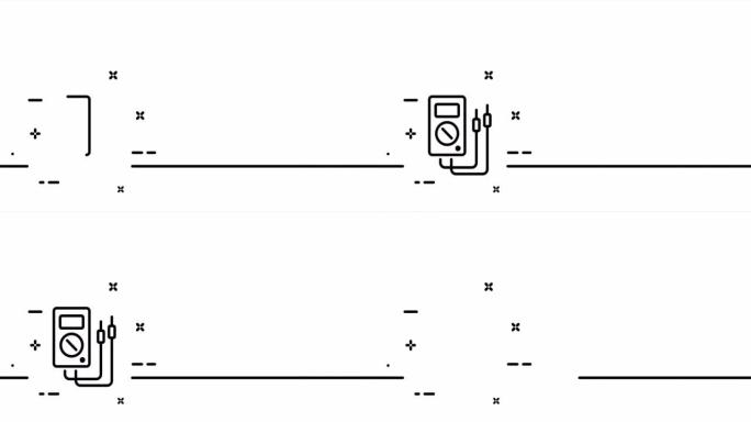 电流表。测量电力，建筑，电子维修，电器，伏特的装置。一个线条画动画。运动设计。动画技术标志。视频4K