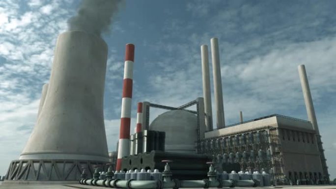核电站的动画大烟囱废气排放现代工厂