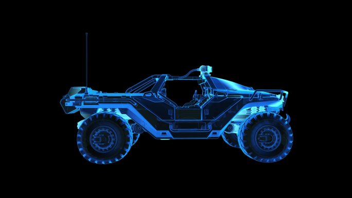 装甲吉普车蓝色科技线条激光扫描通道素材