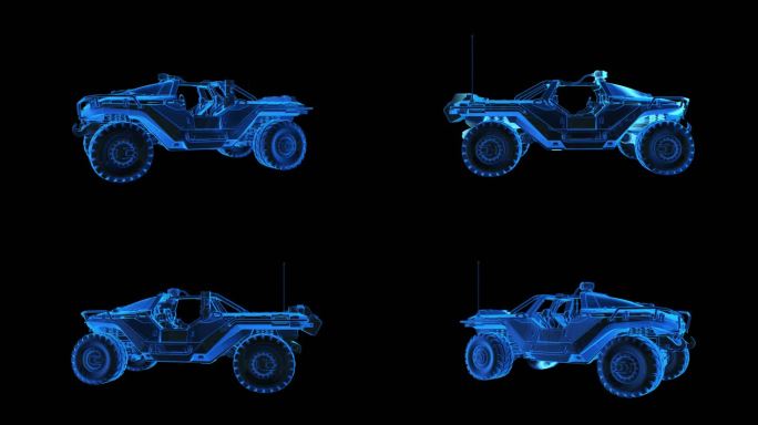装甲吉普车蓝色科技线条激光扫描通道素材