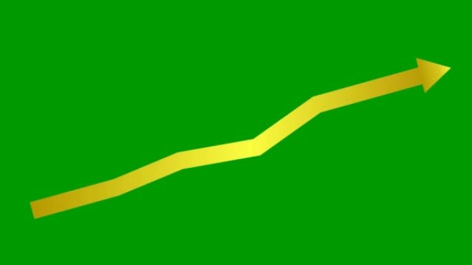 动画金箭。经济增长图表。矢量插图孤立在绿色背景上。