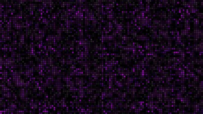 黑色背景循环上的紫色浮动网络方块。慢速混沌像素拼接无缝动画。